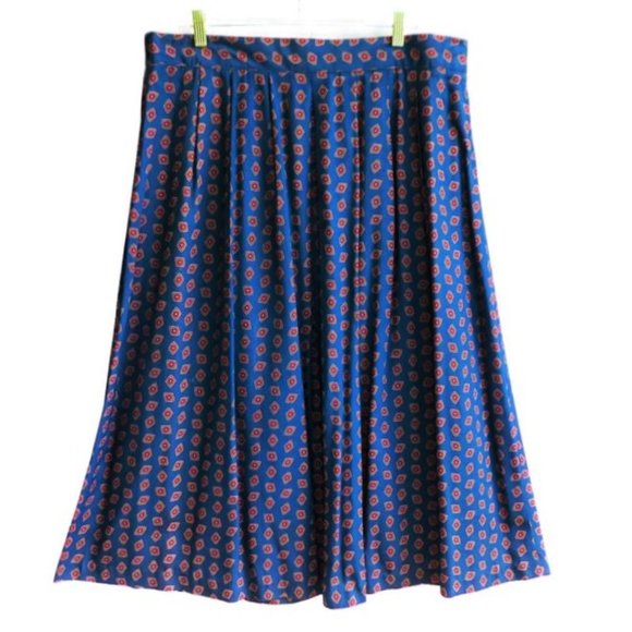 SOLD Vintage 80s Midi Skirt Prairie Farmhouse Elastic Back Zip Teal Blue USA 20W - Picture 2 of 8